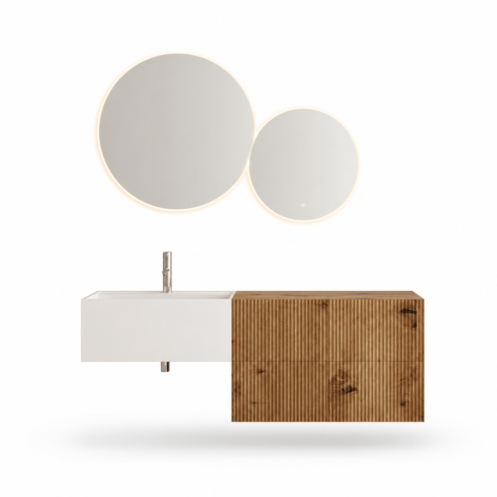 Meuble de salle de bain 140cm suspendu en bois miel