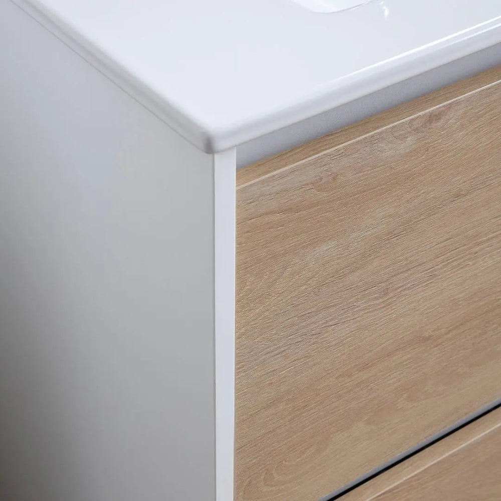Meuble de salle de bain 80 cm blanc avec façade chêne moderne