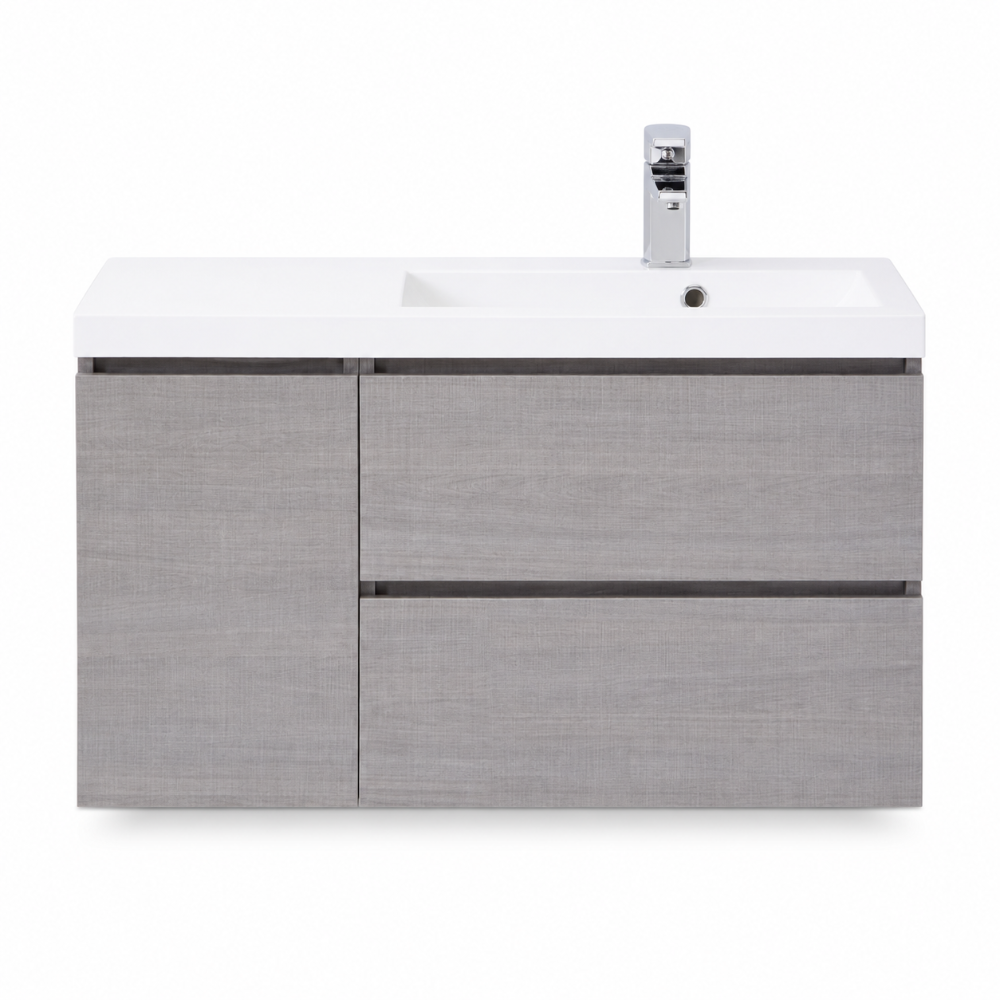 Meuble de salle de bain 90 cm suspendu avec plan vasque gris