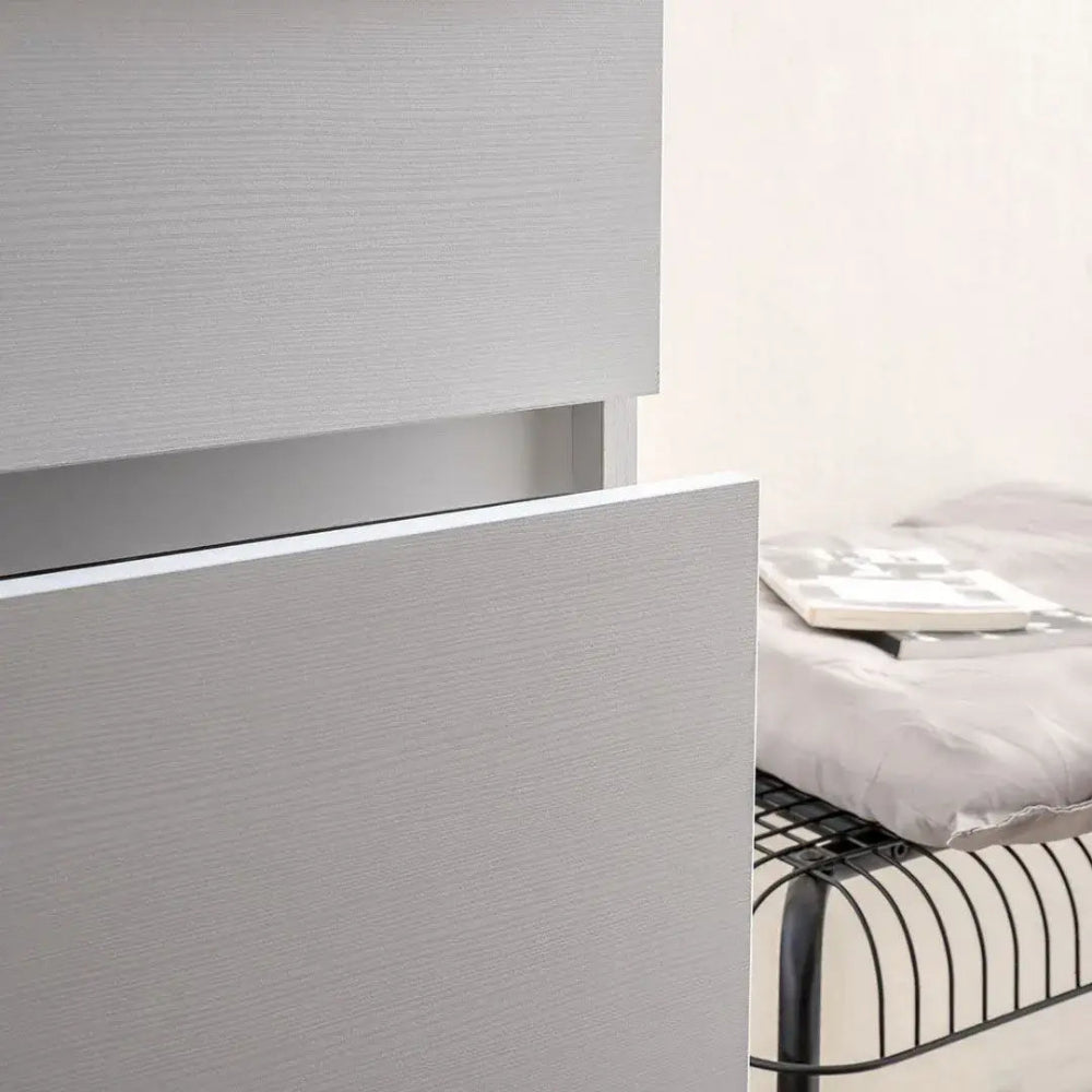 Meuble de salle de bain double vasque suspendu 120 cm blanc, plan béton, miroir et lampes