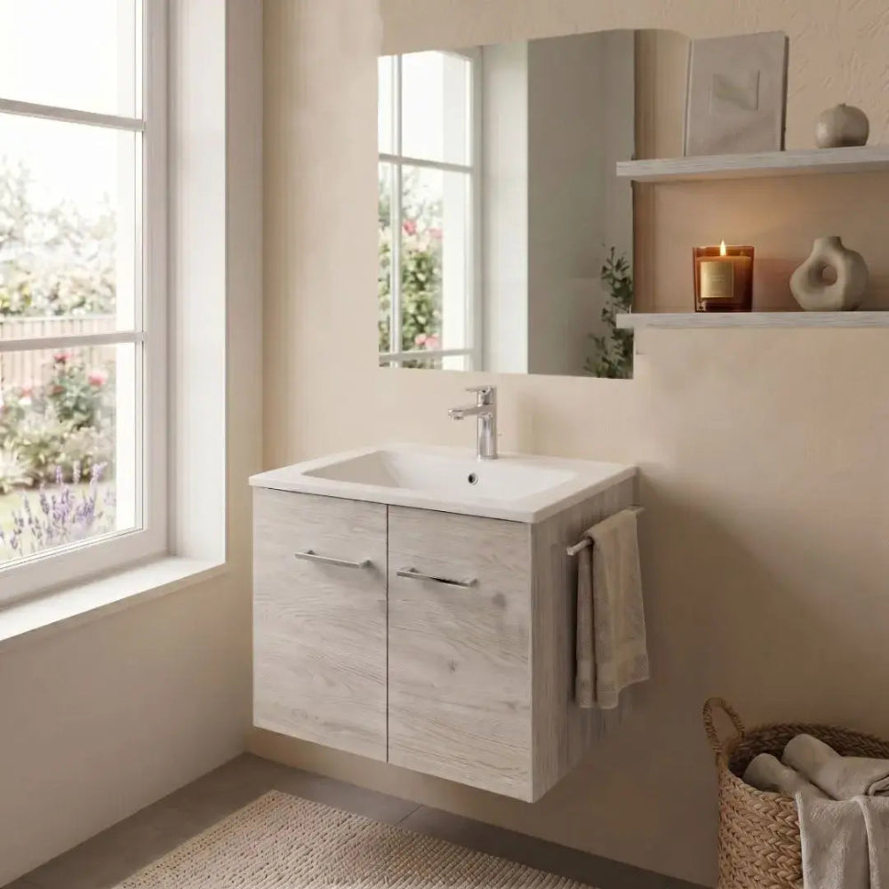 Meuble de salle de bain simple vasque suspendu chêne artisanal 60 cm