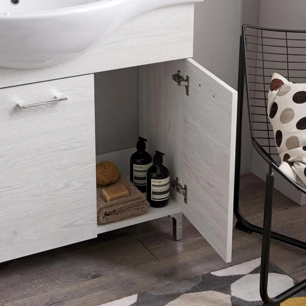 Meuble de salle de bain sur pied 105 cm 3 portes chêne blanc avec lavabo