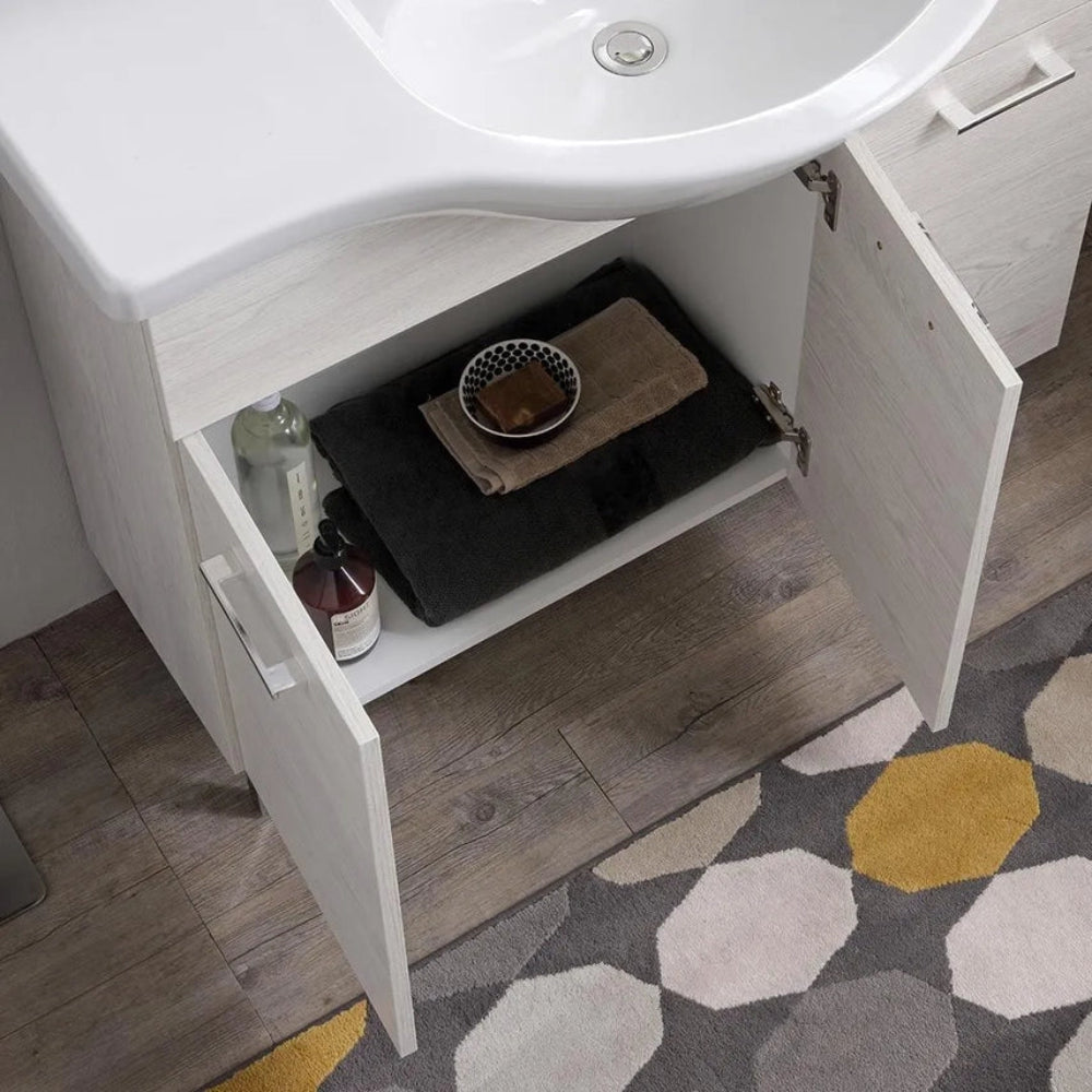 Meuble de salle de bain sur pied 105 cm 3 portes chêne blanc avec lavabo