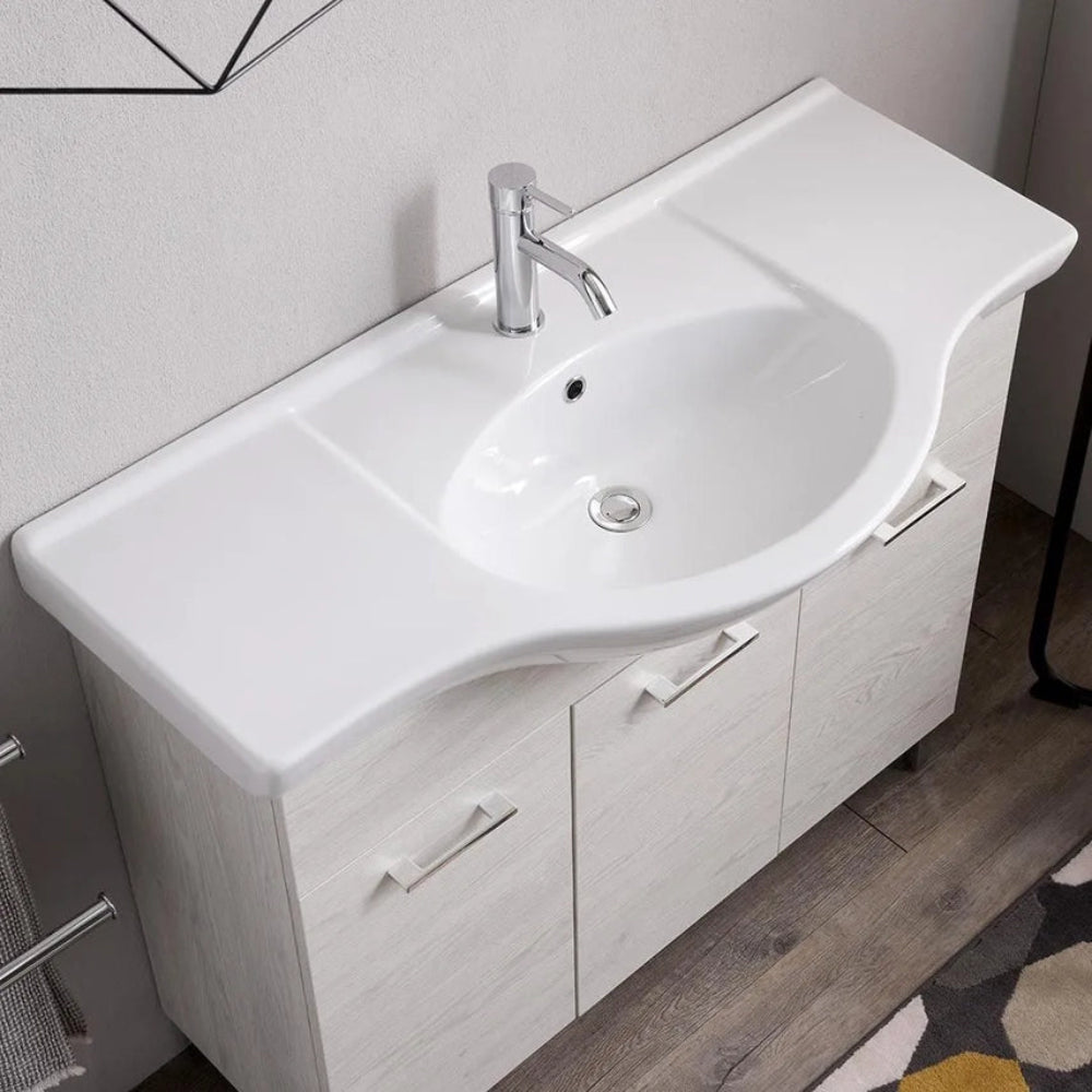 Meuble de salle de bain sur pied 105 cm 3 portes chêne blanc avec lavabo