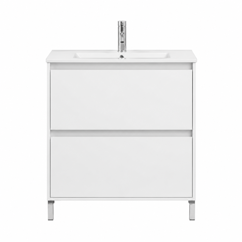 Meuble de salle de bain sur pied 80 cm blanc effet bois moderne