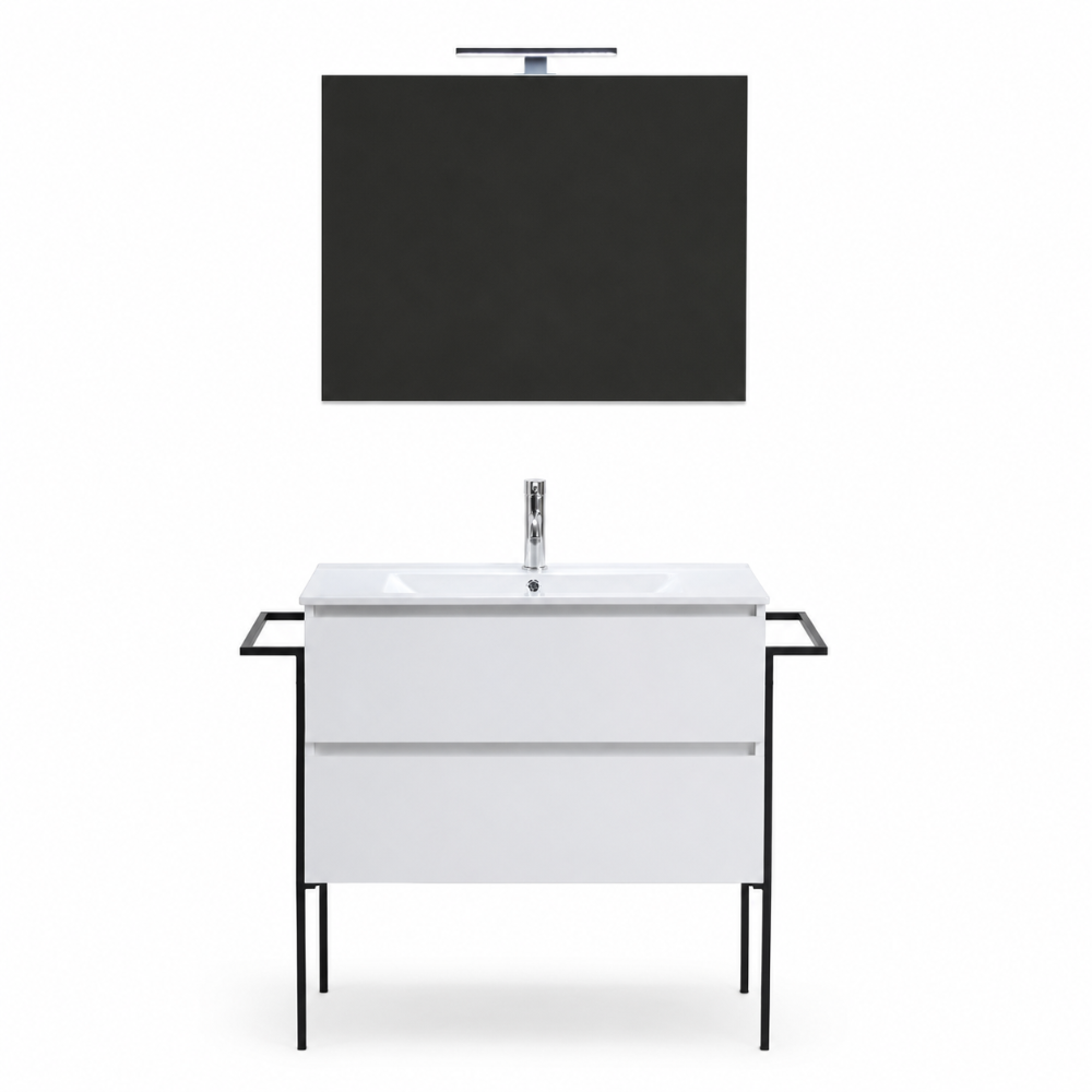 Meuble de salle de bain sur pieds 80 cm blanc avec tiroirs et miroir