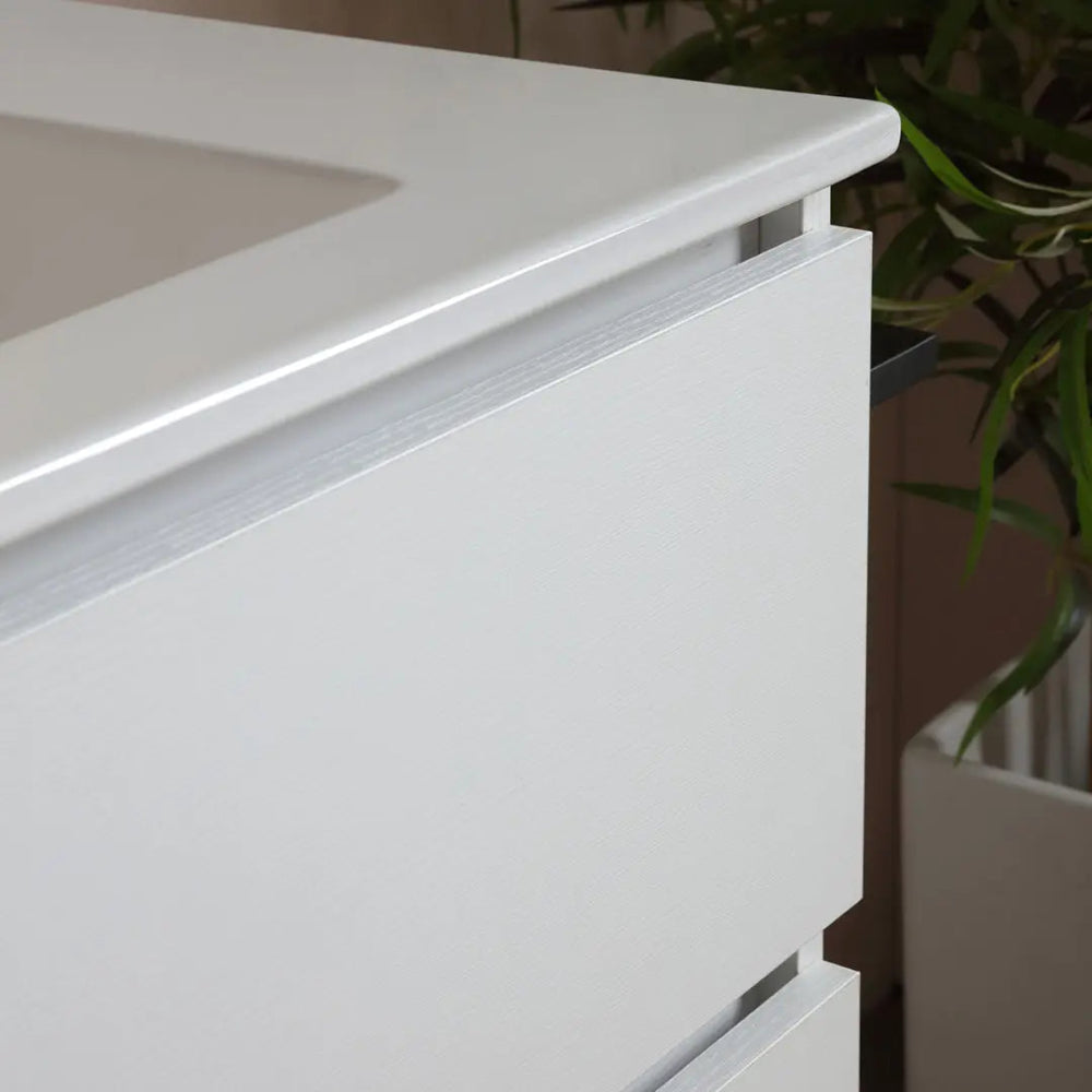 Meuble de salle de bain sur pieds 80 cm blanc avec tiroirs et miroir