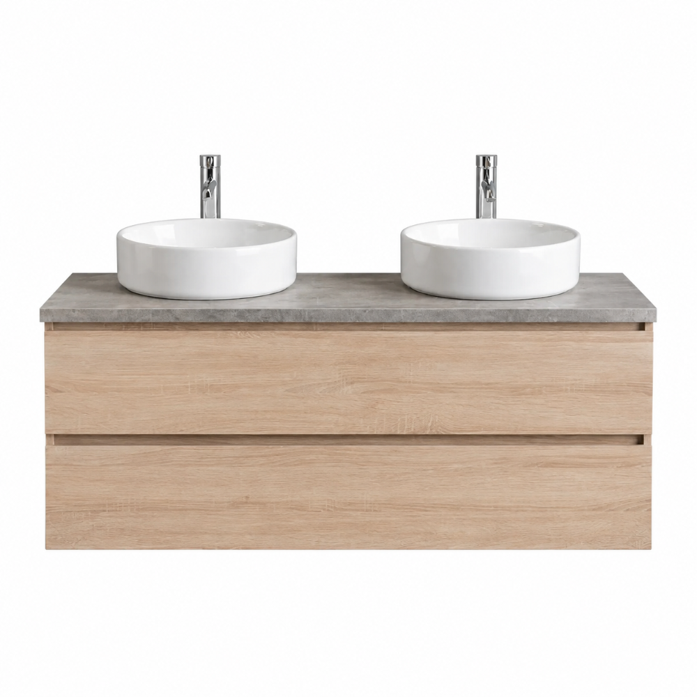 Meuble de salle de bain suspendu 120 cm avec miroir et plan effet ciment