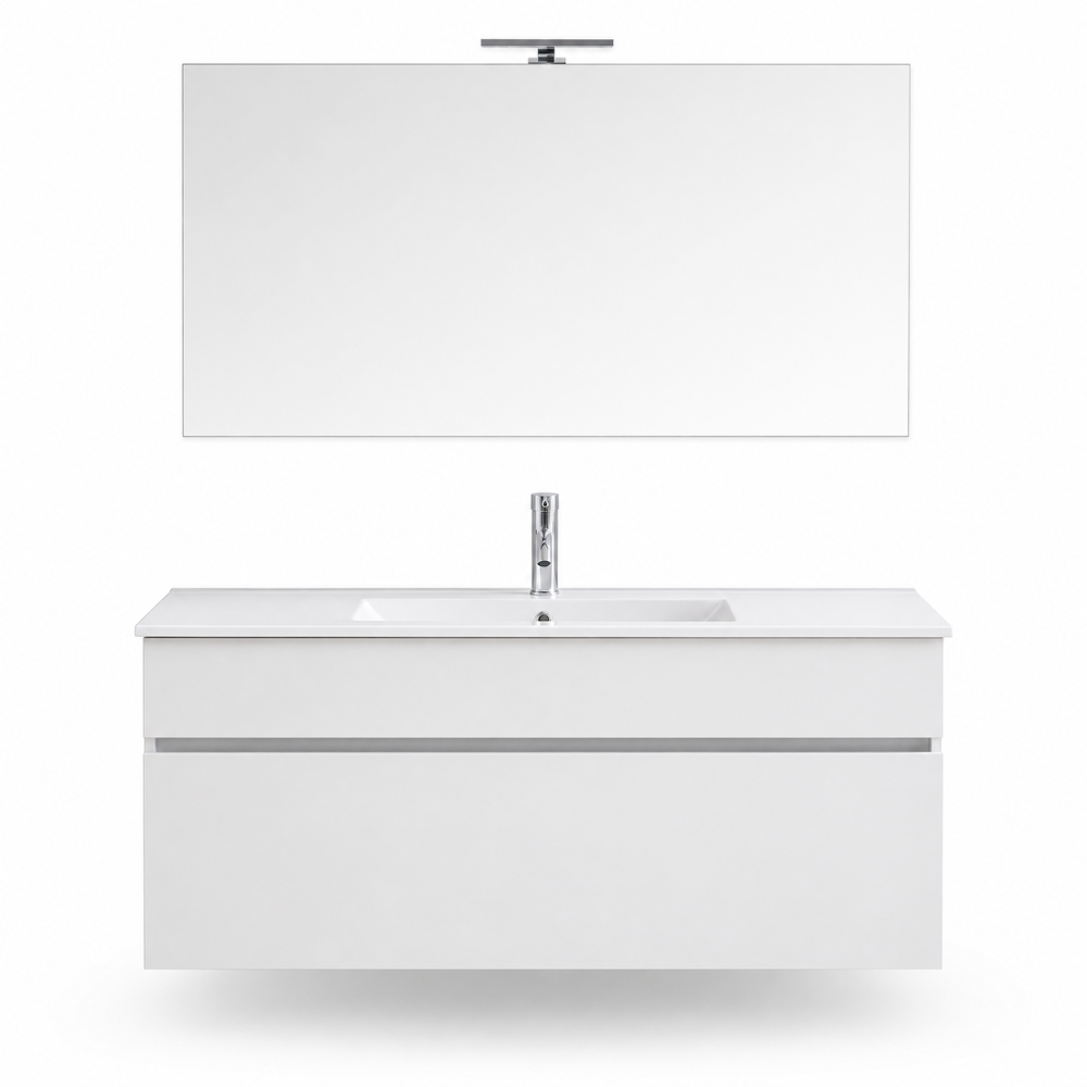 Meuble de salle de bain suspendu 120 cm blanc bois avec vasque et miroir 120 x 60