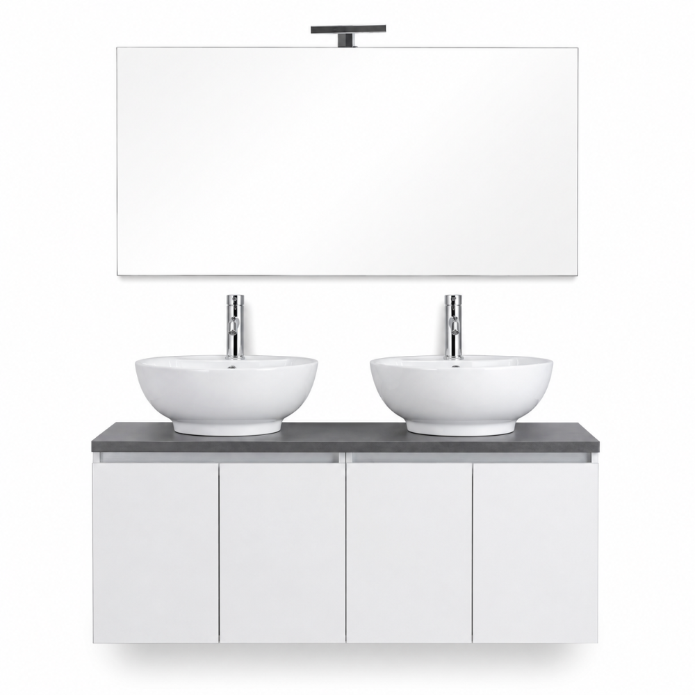 Meuble de salle de bain suspendu 120 cm blanc et anthracite avec miroir