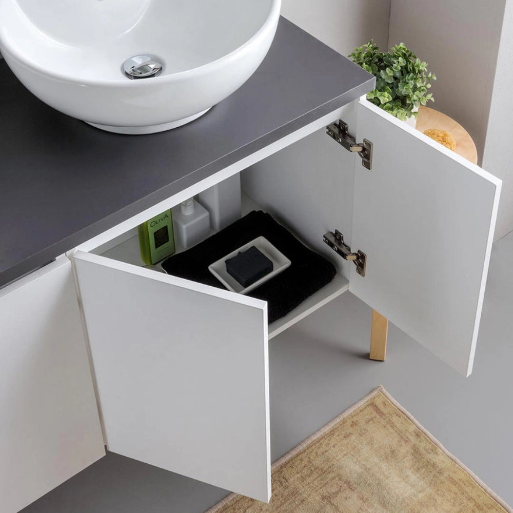 Meuble de salle de bain suspendu 120 cm blanc et anthracite avec miroir