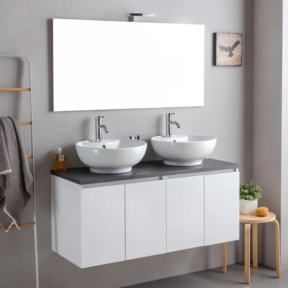 Meuble de salle de bain suspendu 120 cm blanc et anthracite avec miroir