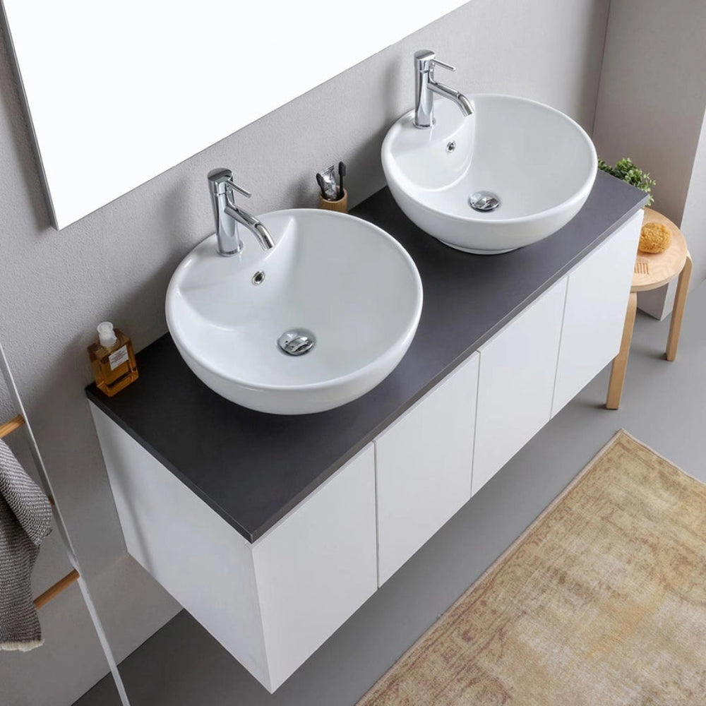 Meuble de salle de bain suspendu 120 cm blanc et anthracite avec miroir