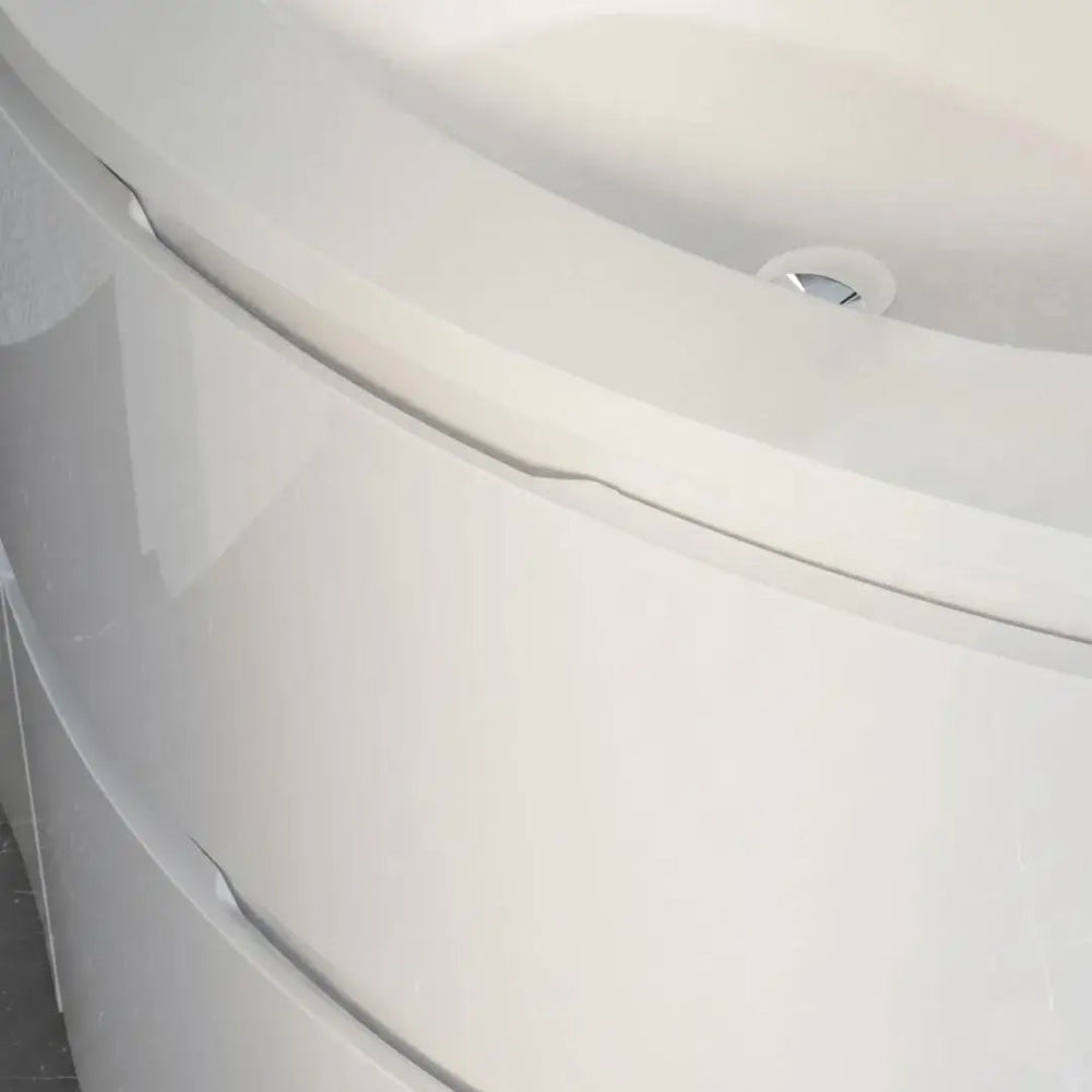 Meuble de salle de bain suspendu 140 cm arrondi blanc brillant moderne