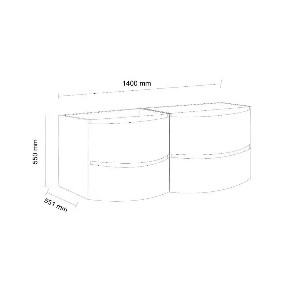 Meuble de salle de bain suspendu 140 cm arrondi blanc brillant moderne