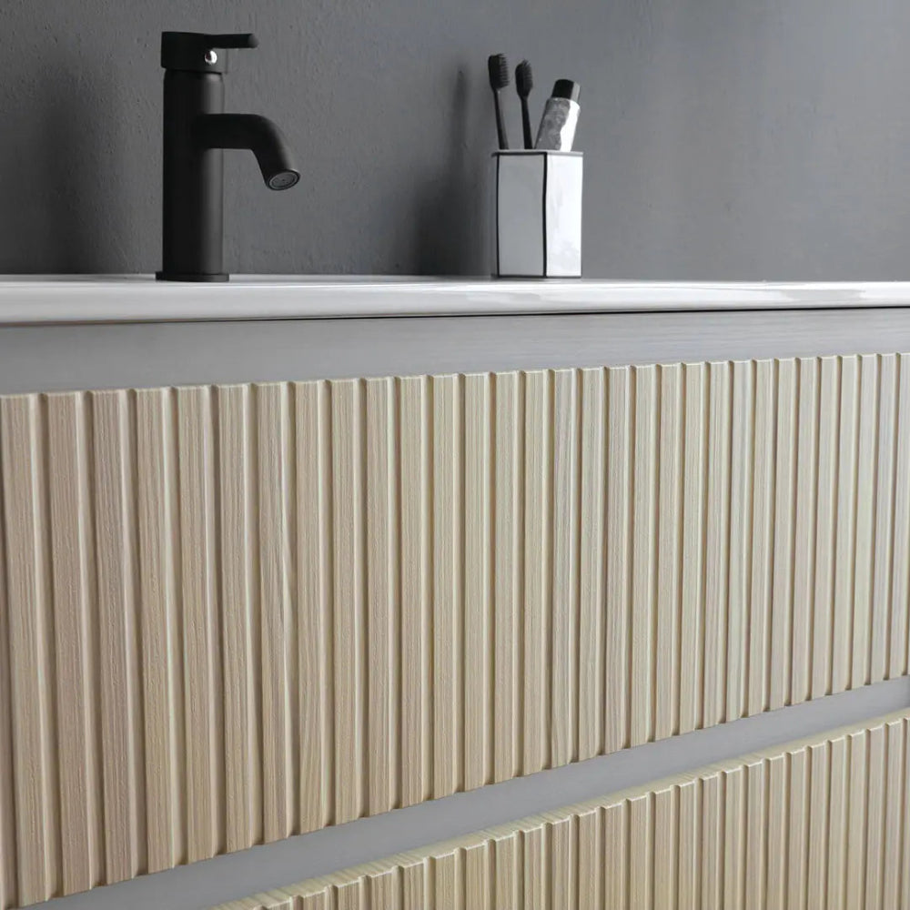 Meuble de salle de bain suspendu 80 cm blanc avec 2 tiroirs chêne