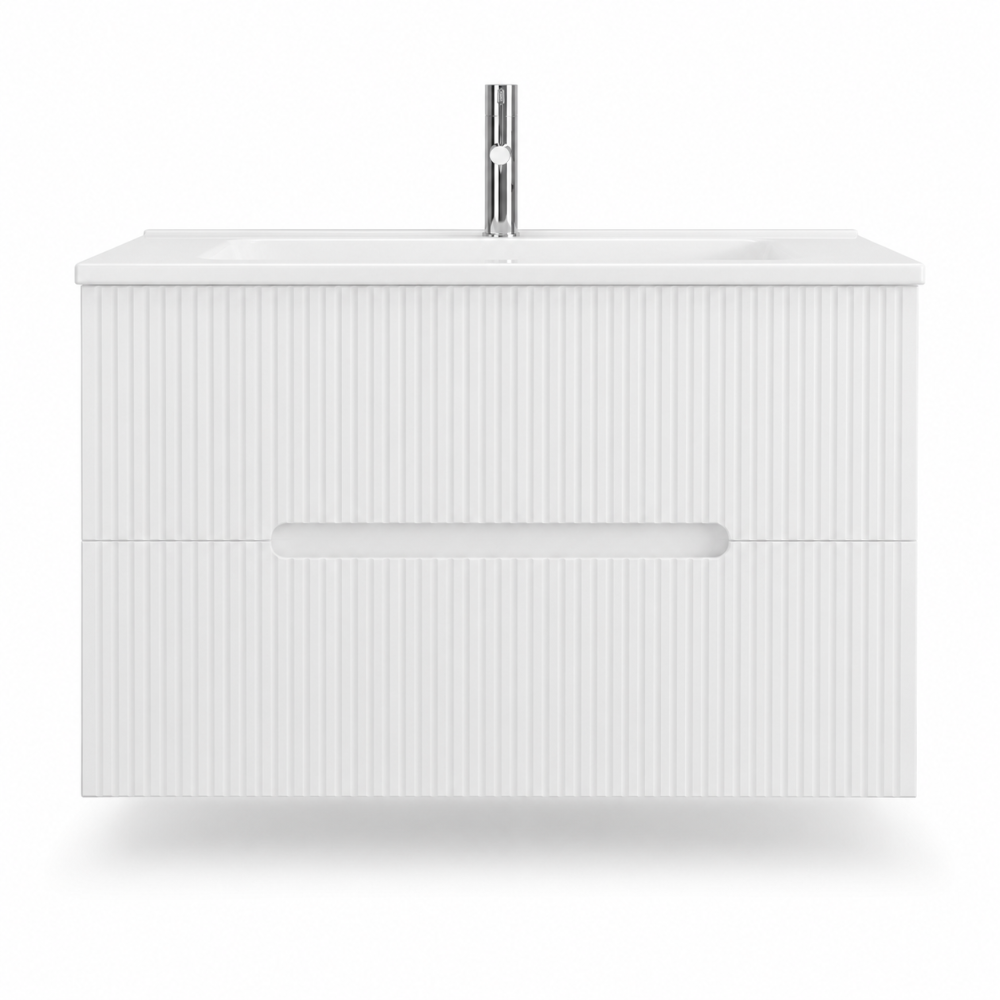 Meuble de salle de bain suspendu 80 cm blanc avec façade cannelée