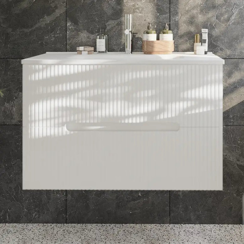 Meuble de salle de bain suspendu 80 cm blanc avec façade cannelée
