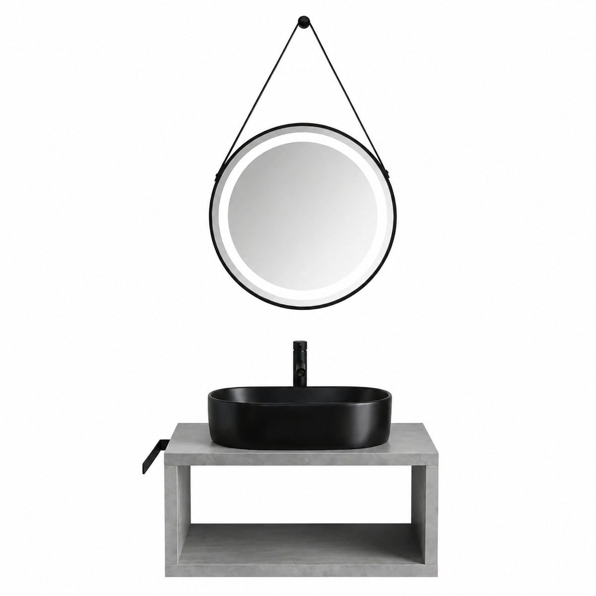 Meuble de salle de bain suspendu 80 cm finition béton et vasque à poser noir mat