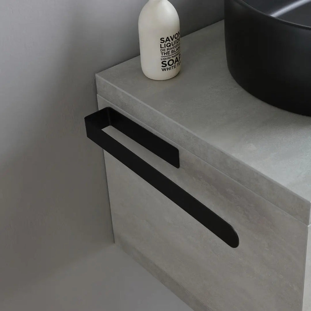 Meuble de salle de bain suspendu 80 cm finition béton et vasque à poser noir mat