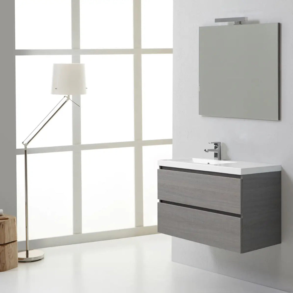 Meuble de salle de bain suspendu 90 cm avec tiroirs et vasque à gauche