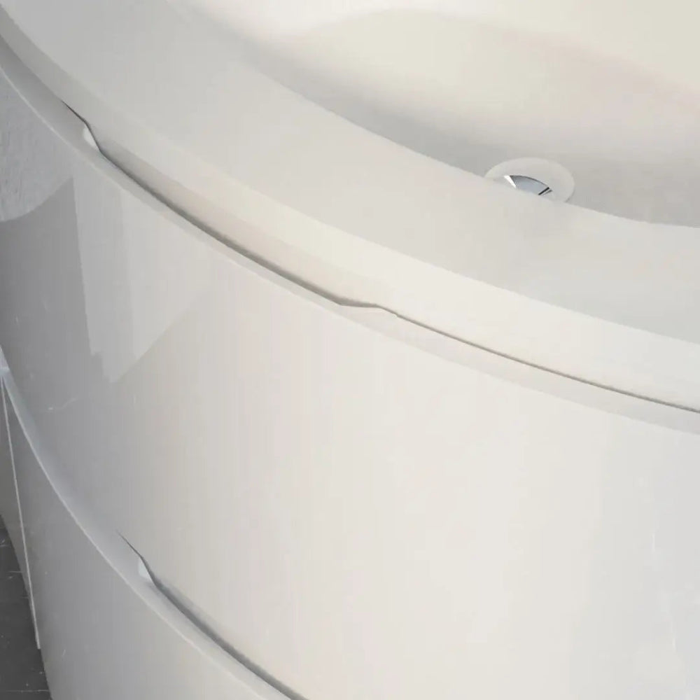 Meuble de salle de bain suspendu à façade courbe blanc brillant