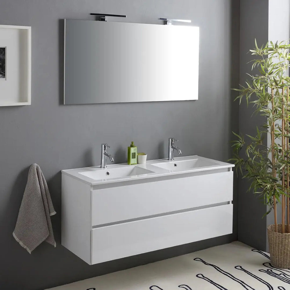 Meuble de salle de bain suspendu double vasque 120 cm blanc brillant