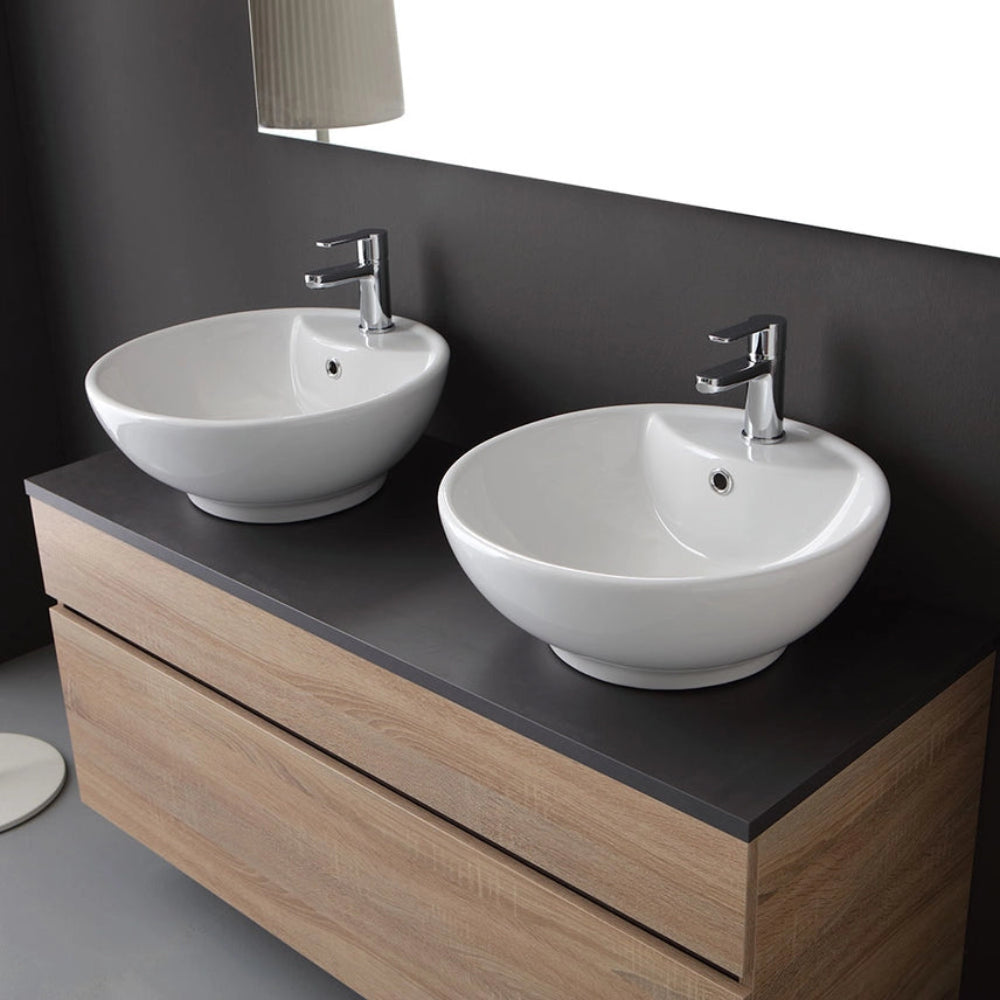 Meuble de salle de bain suspendu double vasque 120 cm, chêne et anthracite