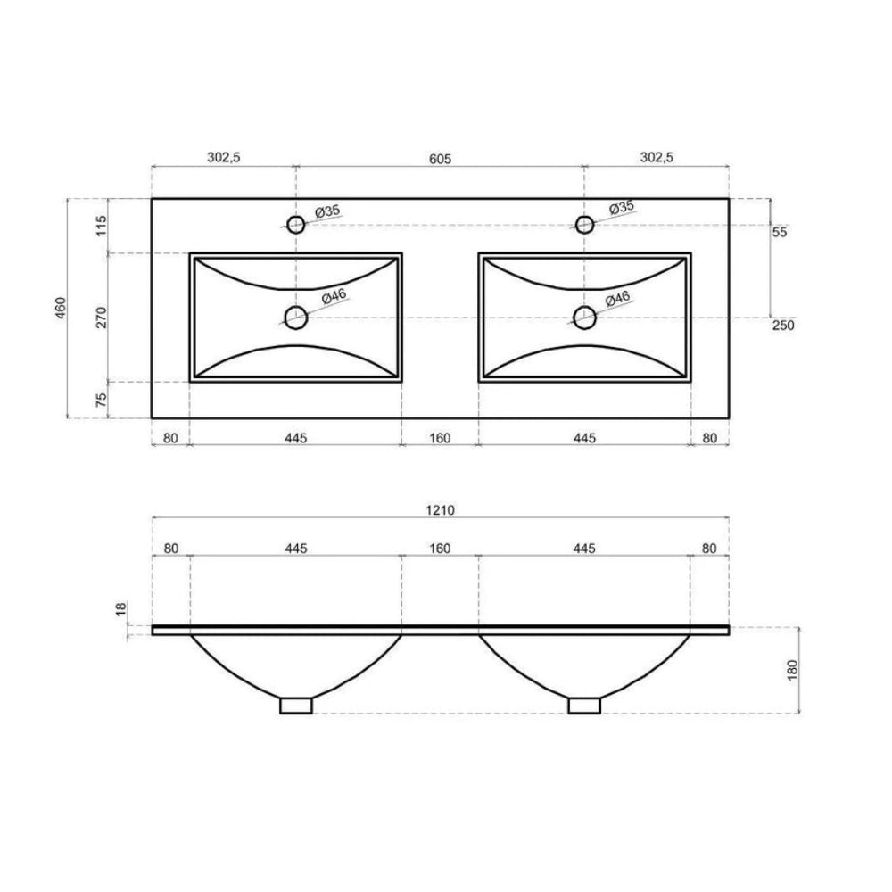 Meuble double vasque 120 cm, 2 tiroirs, finition chêne