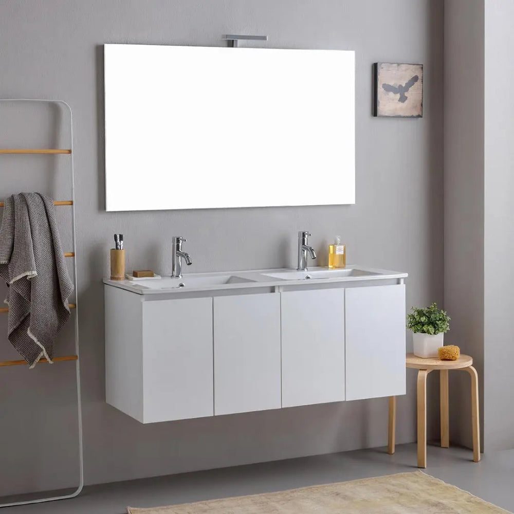 Meuble double vasque suspendu 120 cm blanc moderne
