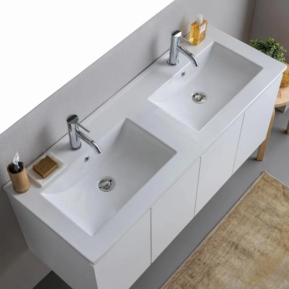 Meuble double vasque suspendu 120 cm blanc moderne