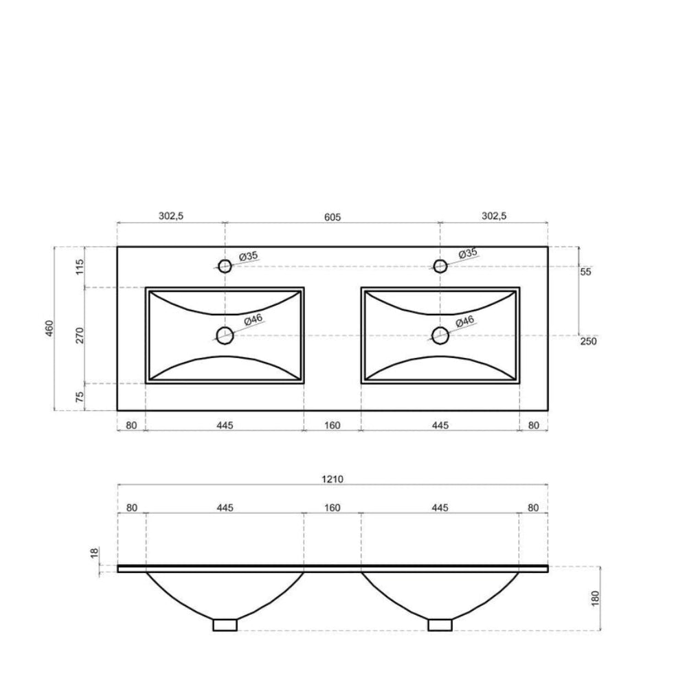 Meuble double vasque suspendu 120 cm, finition blanc effet bois