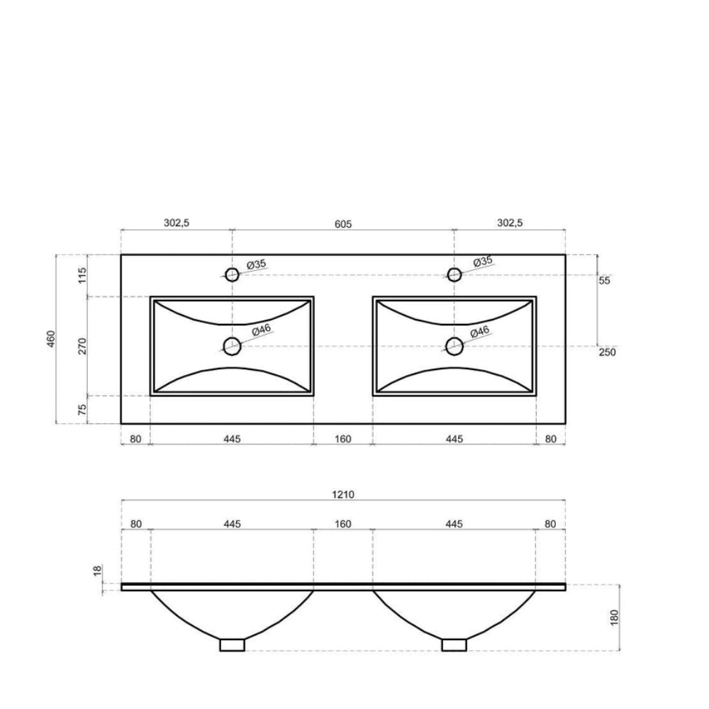Meuble double vasque suspendu 120 cm lavabo blanc, finition chêne naturel, 1 tiroir
