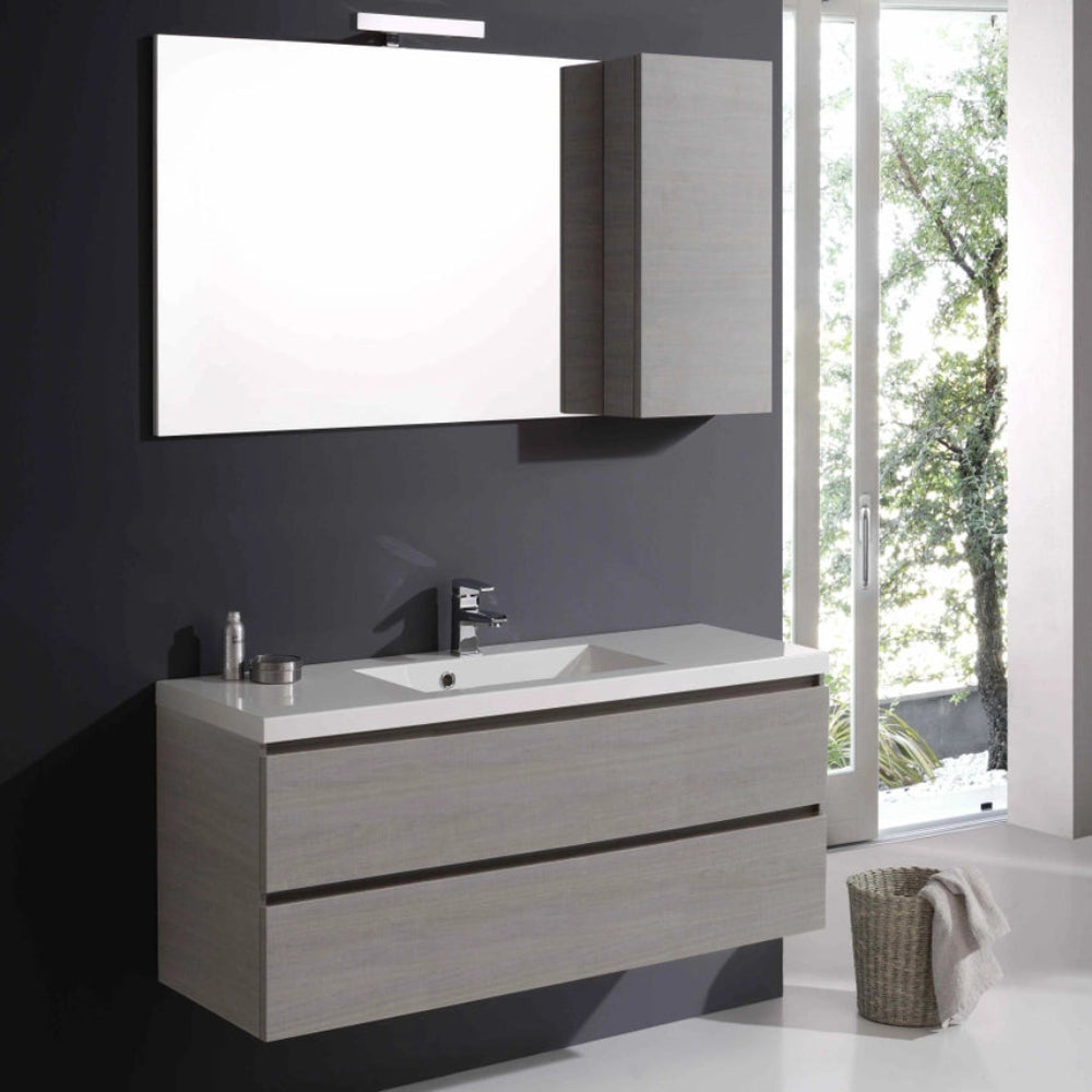 Meuble salle de bain suspendu 120 cm gris avec miroir