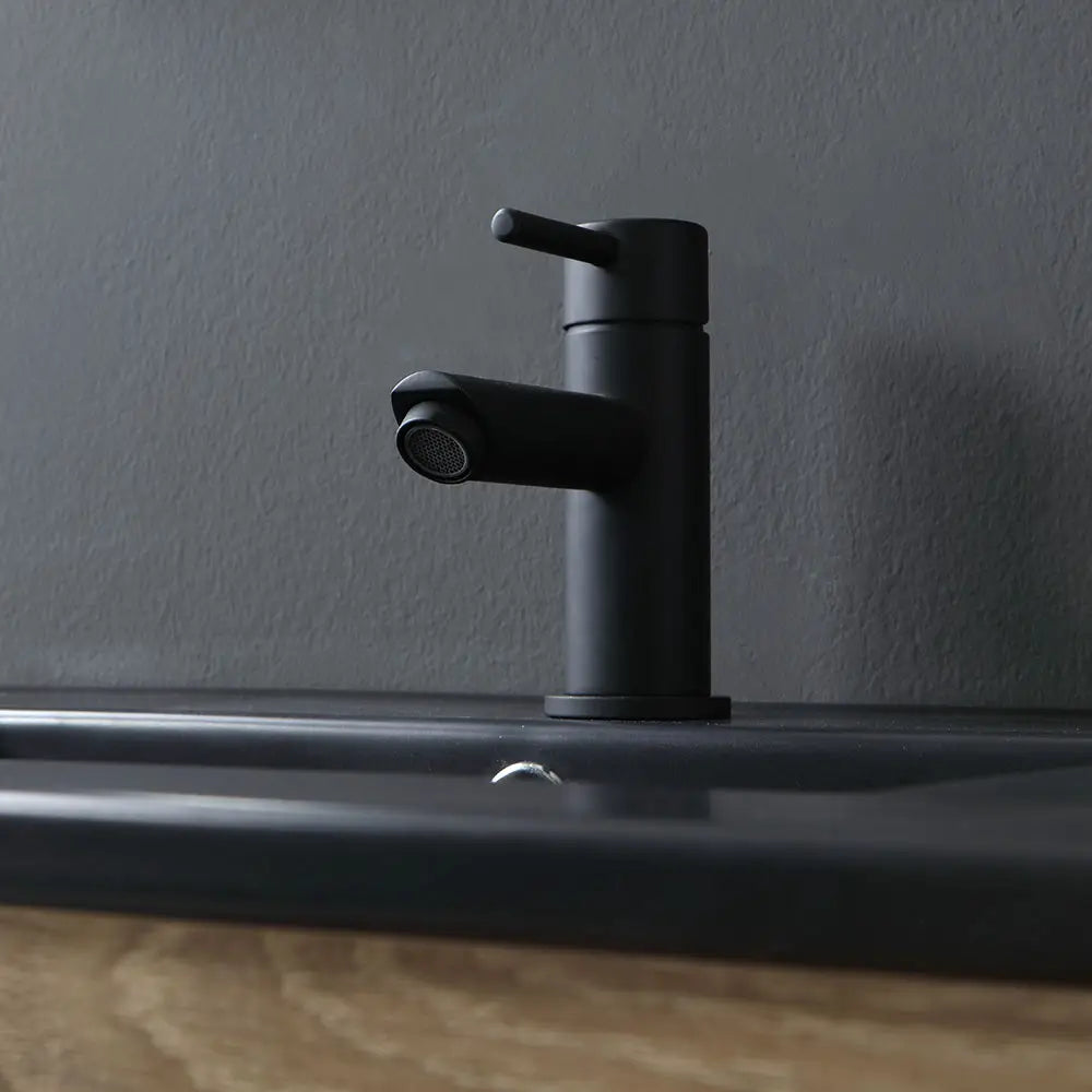 Meuble salle de bain suspendu chêne naturel 60 cm avec lavabo noir mat
